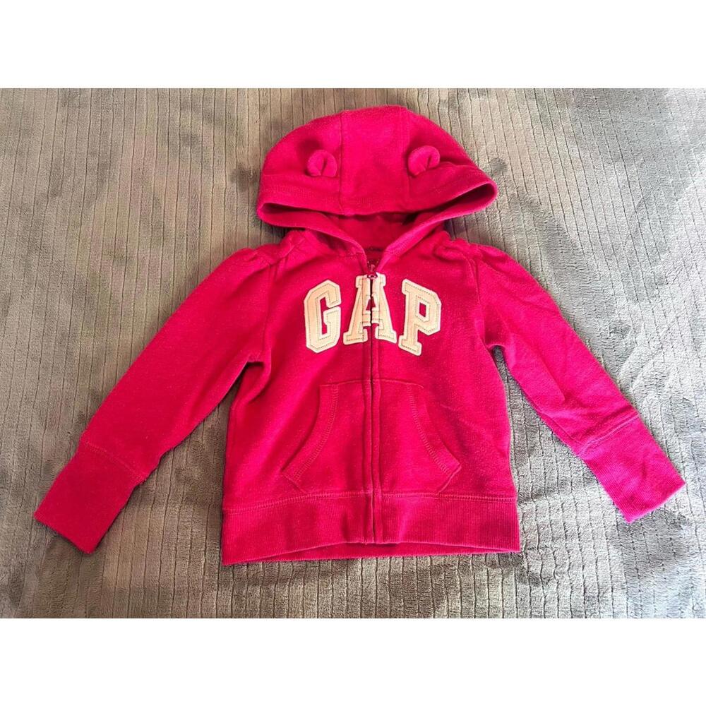 Baby girl hot pink GAP hoodie w/ ears on hood, full zip (size: 12-18m)
